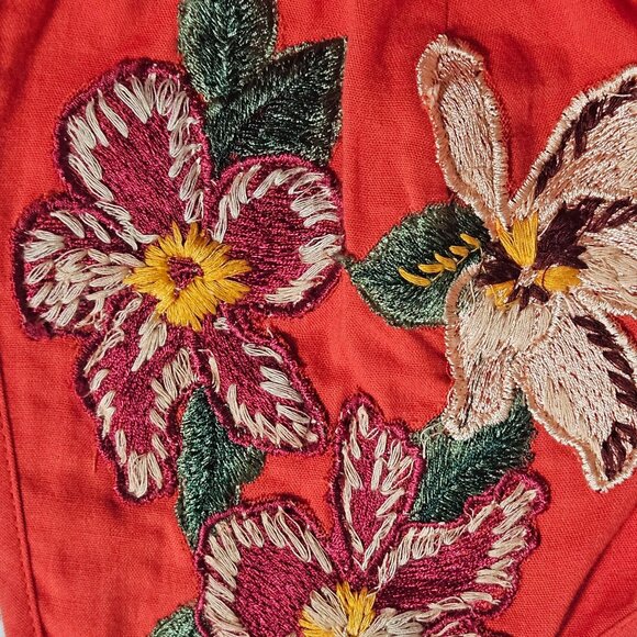 Free People Red Flower Embroidered Halter Dress Med Boho Summer Beachy Festival - Picture 7 of 14